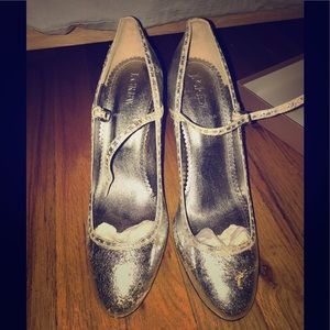 J Crew distressed metallic leather Mary Janes s9.5
